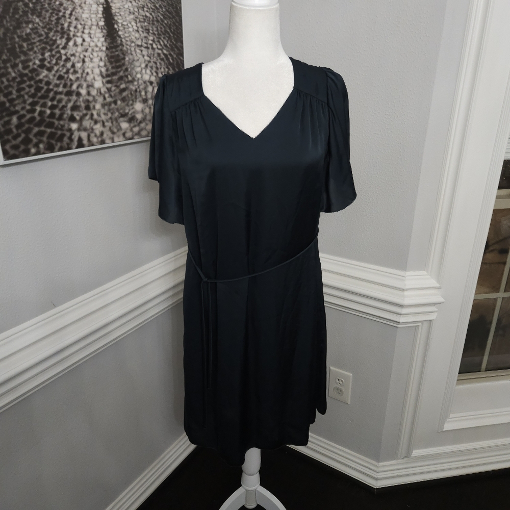 Margaret Oleary silky flutter sleeve dress size xs teal